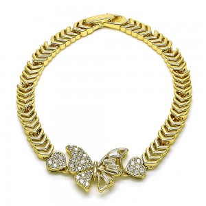 Gold Filled Fancy Bracelet Butterfly Design with White Micro Pave Polished Golden Finish