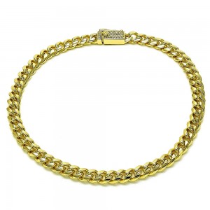 Gold Filled Anklet Miami Cuban Design with White Micro Pave Polished Golden Finish 10 Inches Length