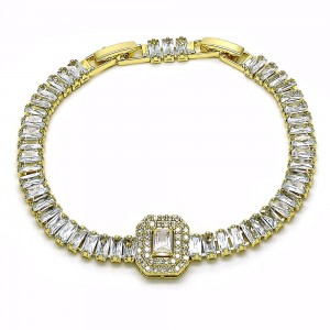 Gold Filled Fancy Bracelet Baguette Design with White Cubic Zirconia Polished Golden Finish 7 Inches Length