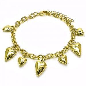 Gold Filled Charm Bracelet Heart and Rolo Design Polished Golden Finish