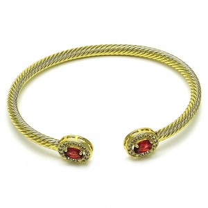 Gold Filled Individual Bangle with Ruby Cubic Zirconia and White Micro Pave Polished Golden Finish
