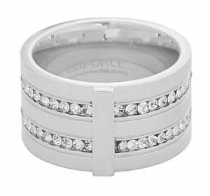 Stainless Steel Silver Tone Double Row CZ Ladies Ring