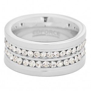 Stainless Steel Silver Tone Double Row CZ Ladies Ring