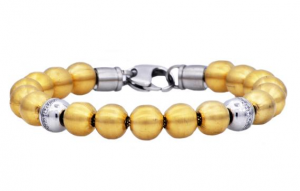 Men's Gold Plated Stainless Steel Bead Bracelet With Cubic Zirconia