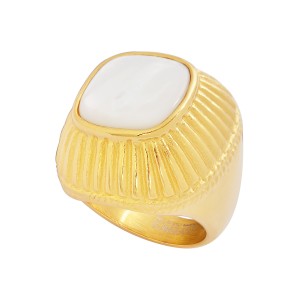 Stainless Steel Gold Tone With Pearl Ladies Ring