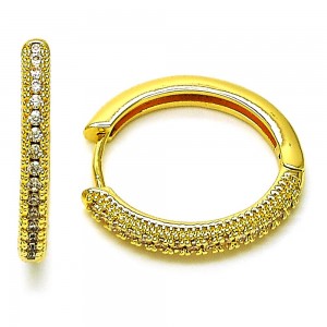 Gold Filled Huggie Hoop Style Micropave Design with White Cubic Zirconia Polished Golden Finish