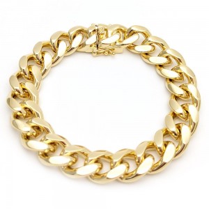 Gold Filled Basic Bracelet Miami Cuban Design Polished Golden Finish 14 MM Thickness 9 Inches Length