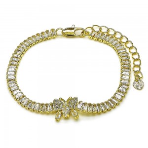 Gold Filled Fancy Bracelet Butterfly Baguette Design with White Cubic Zirconia Polished Golden Finish 7 Inches Length
