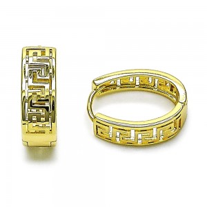 Gold Filled Huggie Hoop Greek Key Design Polished Golden Finish
