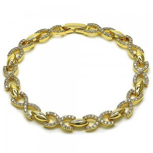 Gold Filled Tennis Bracelet Infinite and Hugs and Kisses Design with White Cubic Zirconia Polished Golden Finish 7 MM Thickness 7 Inches Length