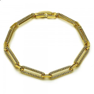 Gold Filled Tennis Bracelet Paperclip Design with White Micro Pave Polished Golden Finish 5 MM Thickness 7 Inches Length