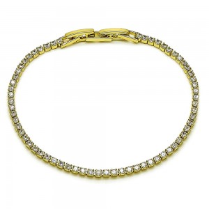 Gold Filled Tennis Bracelet with White Cubic Zirconia Polished Golden Finish 8 Inches Length