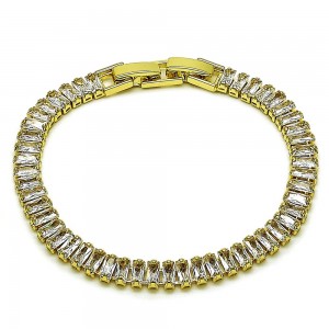 Gold Filled Tennis Bracelet Baguette Design with White Cubic Zirconia Polished Golden Finish