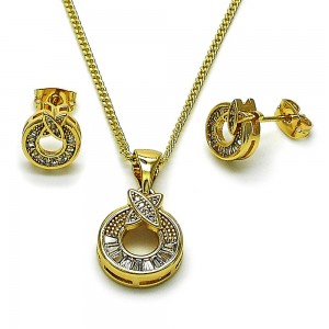 Gold Filled Earring and Pendant Set Baguette Design with White Cubic Zirconia and White Micro Pave Polished