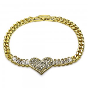 Gold Filled Bracelet Heart Design With Micropave Cubic Zirconia 7 inches Length