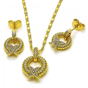 Gold Filled Earring and Pendant Set Twist Design with White Micro Pave Polished Golden Finish