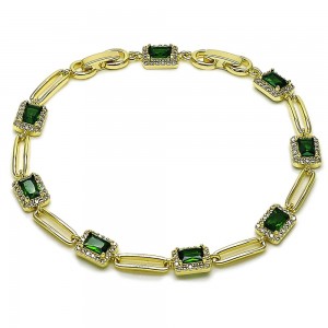 Gold Filled Tennis Bracelet Cluster Design with Green and White Cubic Zirconia Polished Golden Finish 8 Inches Length