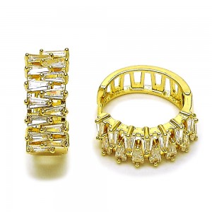 Gold Filled Huggie Hoop Style Baguette Design with White Cubic Zirconia Polished Golden Finish