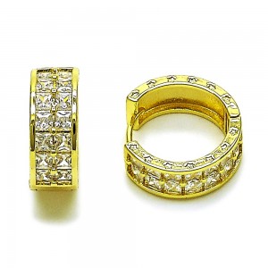 Gold Filled Huggie Hoop Style Star Design with White Cubic Zirconia Polished Golden Finish