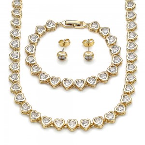 Gold Filled Necklace and Bracelet Heart Design with White Cubic Zirconia Polished Golden Finish