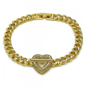 Gold Filled Bracelet Heart Design With Micropave Cubic Zirconia 7 inches Length
