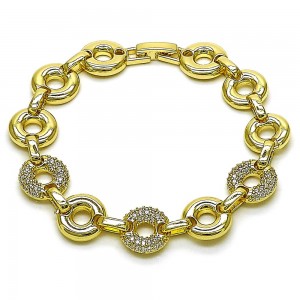 Gold Filled Link Bracelet with White Micro Pave Polished Golden Finish 
