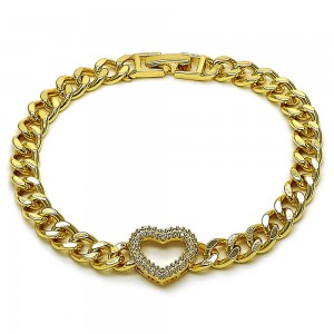 Gold Filled Bracelet Heart Design With Micropave Cubic Zirconia 7 inches Length