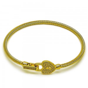 Gold Filled Individual Bangle Heart Design with White Micro Pave Polished Golden Finish One size fits all