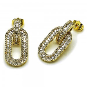 Gold Filled Dangle Earring Style Baguette and Cluster Design with White Cubic Zirconia and White Micro Pave Polished
