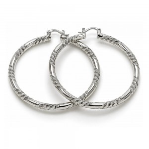 White Gold Filled Large Hoop Diamond Cutting Finish Rhodium Finish