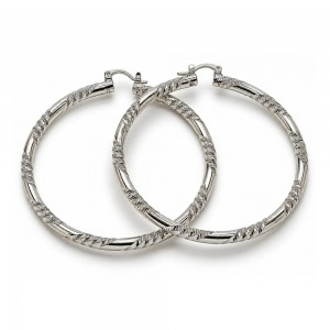 White Gold Filled Extra Large Hoop Diamond Cutting Finish Rhodium Finish