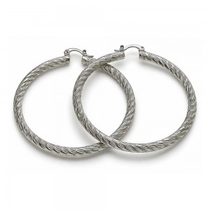 White Gold Filled Large Hoop Diamond Cutting Finish Rhodium Finish