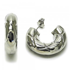 Gold Filled Medium Hoop Hollow Design Polished Rhodium Finish