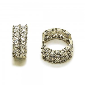 Gold Filled Rhodium Huggie Hoop Style with White Cubic Zirconia Polished Rhodium Finish