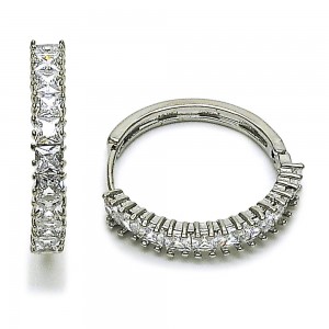 Gold Filled Rhodium Huggie Hoop with White Cubic Zirconia Polished Rhodium Finish