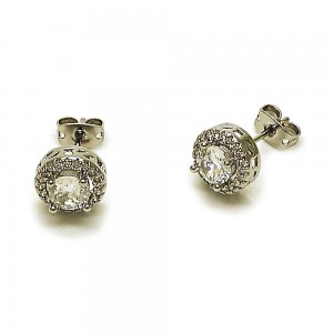 Gold Filled Stud Earring Cluster Design with White Cubic Zirconia and White Micro Pave Polished,Rhodium Finish