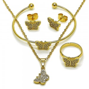 Gold Filled Baby Earring and Pendant Set Butterfly Design with White Micro Pave Polished Golden Finish