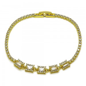 Gold Filled Fancy Bracelet Cluster and Baguette Design with White Cubic Zirconia Polished Golden Finish 2 MM Thickness 7 Inches Length