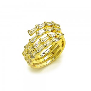 Gold Filled Multi Stone Ring Baguette Design with White Cubic Zirconia Polished Golden Finish