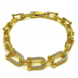 Gold Filled Fancy Bracelet with White Cubic Zirconia Polished Golden Finish 7 Inches Length