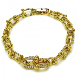 Gold Filled Horseshoe Design with White Cubic Zirconia Polished Golden Finish 8 Inches Length
