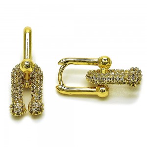 Gold Filled Long Earrings with White Micro Pave Polished Golden Finish