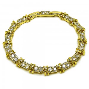 Gold Filled Fancy Bracelet Hugs and Kisses Design with White Cubic Zirconia Polished Golden Finish