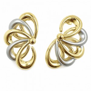 Gold Filled Stud Earring Flower Design Polished Two Tone