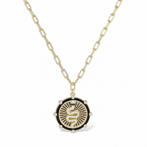 Sterling Silver Yellow Gold Plated Snake Necklace With Enamel & CZ 16+2"