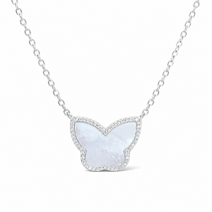 Sterling Silver Rhodium Plated Butterfly Necklace With Cubic Zirconia