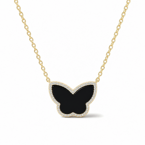 Sterling Silver Yellow Gold Plated Butterfly Necklace With Cubic Zirconia