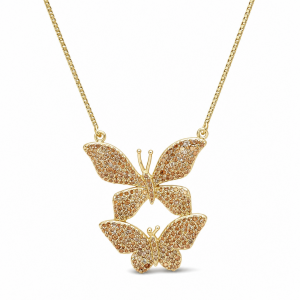 Sterling Silver Yellow Gold Plated Butterfly Necklace With Champagne Cubic Zirconia