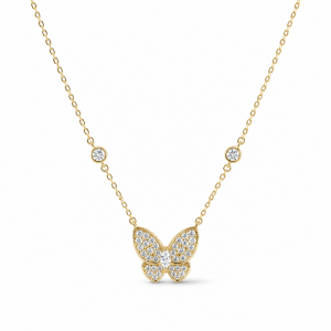 Sterling Silver Yellow Gold Plated Butterfly Necklace With Cubic Zirconia