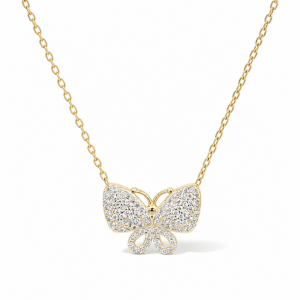 Sterling Silver Yellow Gold Plated Butterfly Necklace With Micropave Cubic Zirconia